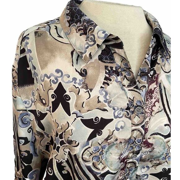 Chico's Sz 4- XL Blouse Floral Art To Wear Button Up Career Closet Staple MINT - Picture 3 of 16